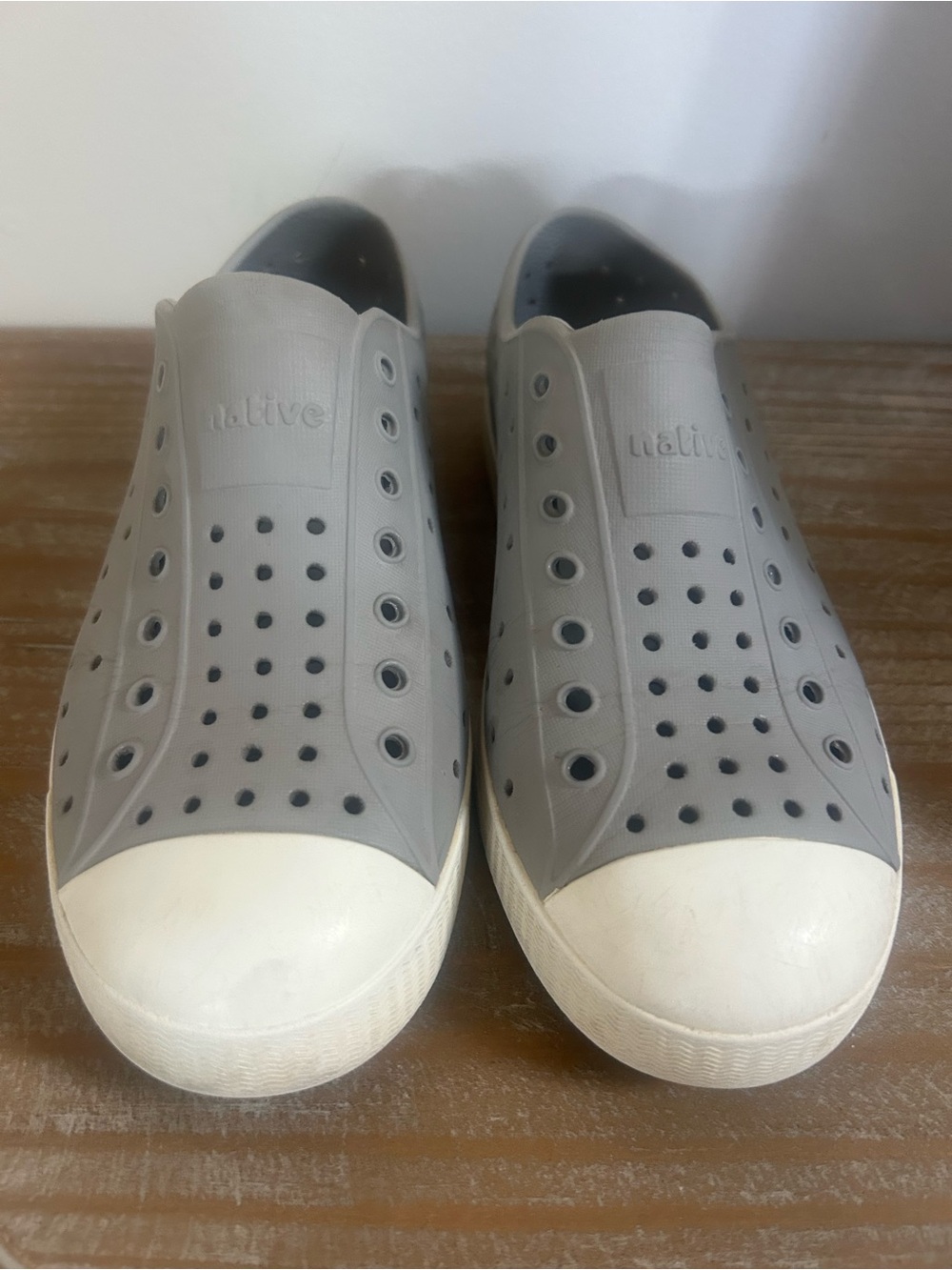 Native Slip-On Sneakers in Light Gray with White Toe Caps